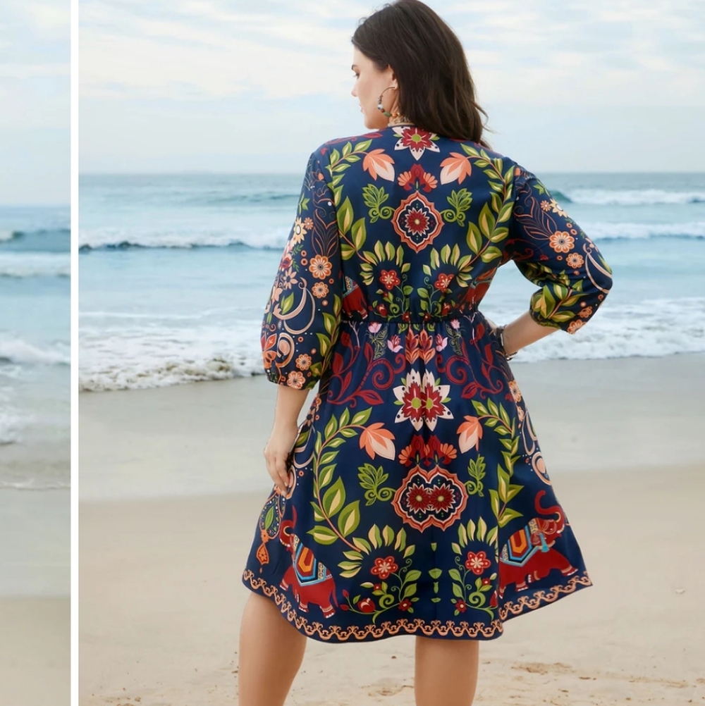 BloomChic Floral Navy Midi Dress - Picture 2 of 15